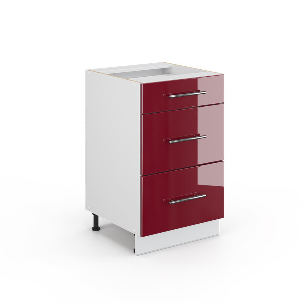 foto del prodotto vicco mobiletto base per cucina rosso bordeaux lucido 50 cm senza piano di lavoro