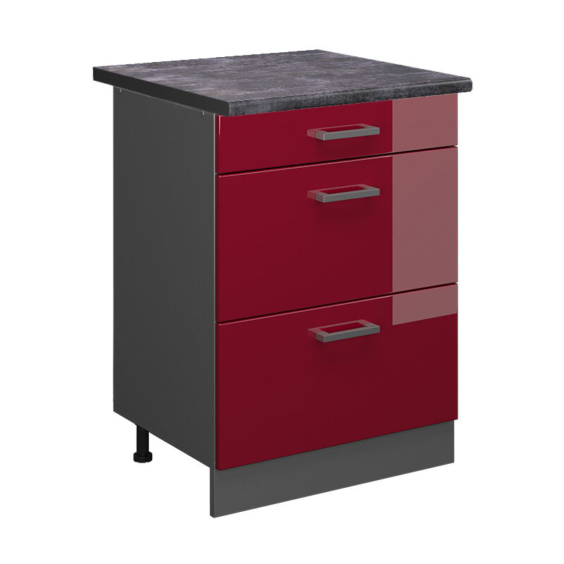 foto del prodotto vicco mobiletto base per cucina rosso bordeaux lucido 60 cm con cassetti, pl antracite