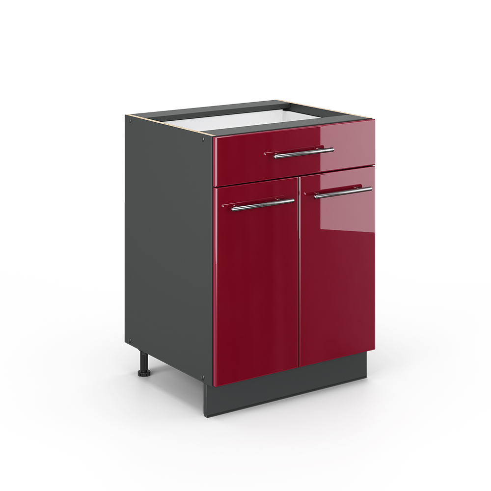 foto del prodotto vicco mobiletto base per cucina rosso bordeaux lucido 60 cm con cassetto, senza piano di lavoro
