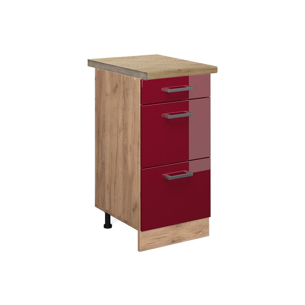 foto del prodotto vicco mobiletto base per cucina rosso lucido 40 cm con cassetti, pl rovere