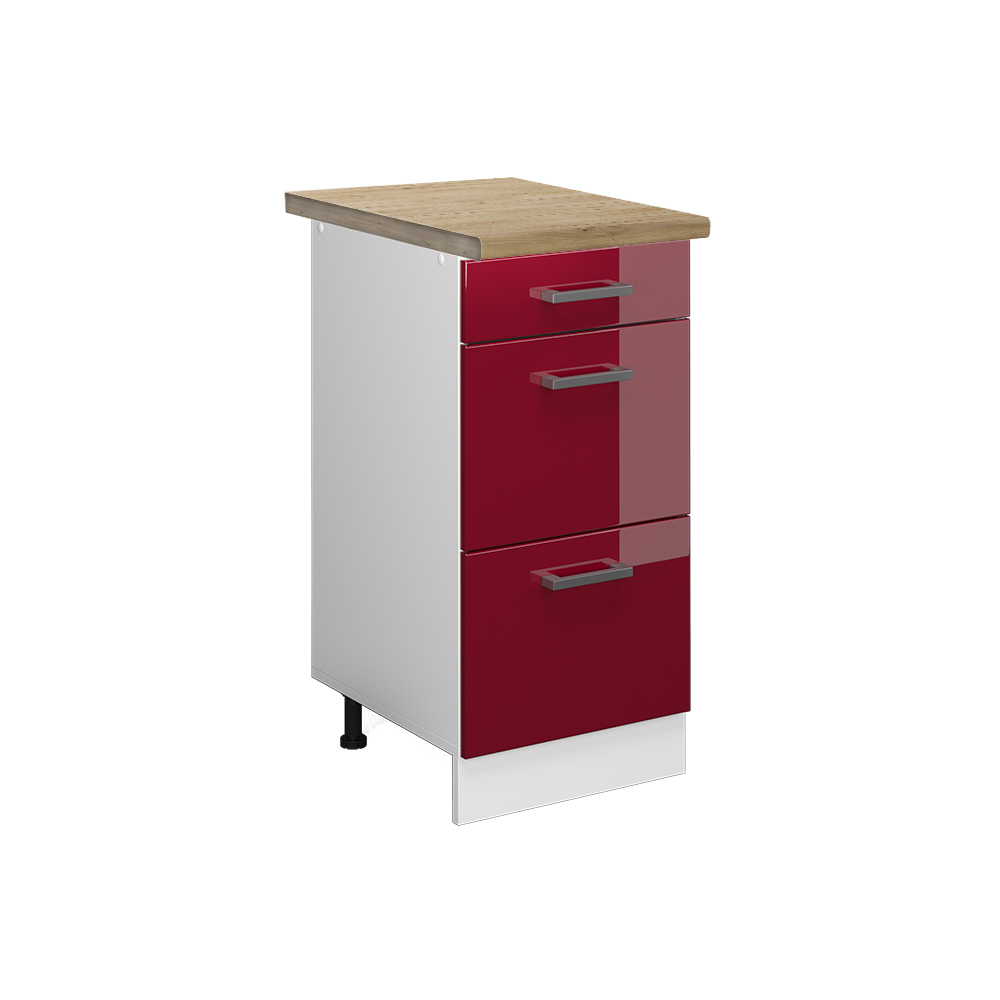 foto del prodotto vicco mobiletto base per cucina rosso lucido 40 cm con cassetti, pl rovere