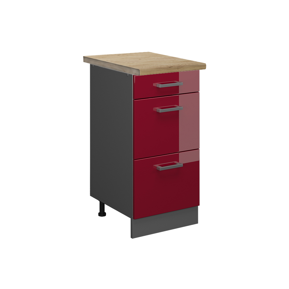 foto del prodotto vicco mobiletto base per cucina rosso lucido 40 cm con cassetti, pl rovere