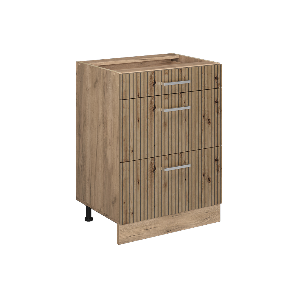 foto del prodotto vicco mobiletto base per cucina rovere artigianale 60 cm con cassetti, senza piano di lavoro