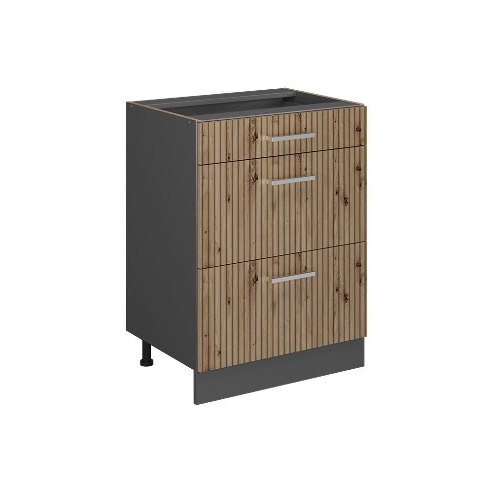 foto del prodotto vicco mobiletto base per cucina rovere artigianale 60 cm con cassetti, senza piano di lavoro