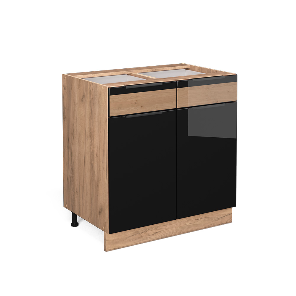 foto del prodotto vicco mobiletto base per cucina rovere nero lucido 80 cm senza piano di lavoro