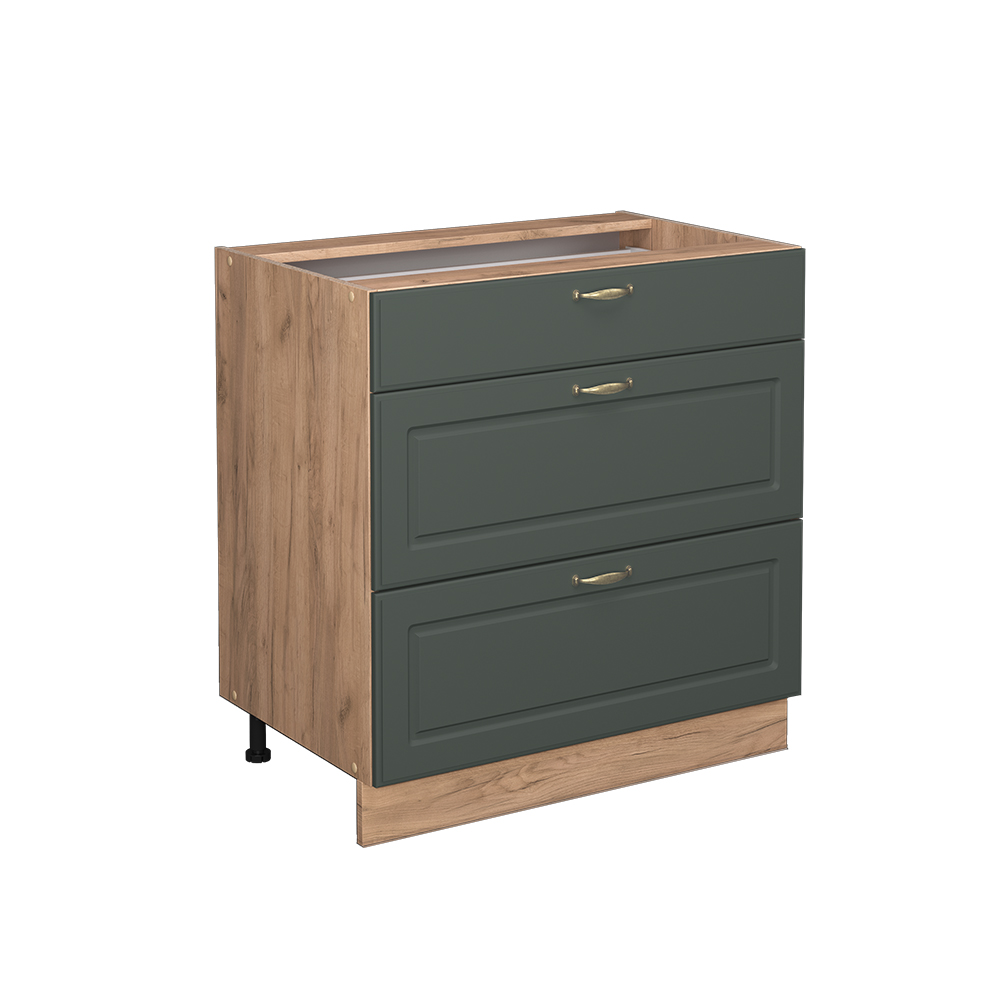 foto del prodotto vicco mobiletto base per cucina verde oro country house 80 cm con 3 cassetti, senza piano di lavoro