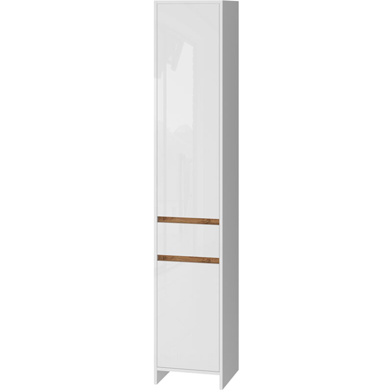 foto del prodotto vicco mobiletto da bagno detmold, bianco lucido oro power oak, 35 x 190 cm con 2 porte e un cassetto