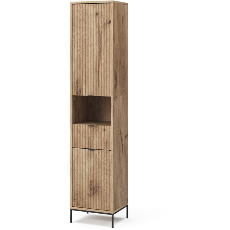 foto del prodotto vicco mobiletto da bagno eliza, quercia vichinga, 40 x 190 cm con ante e cassetto