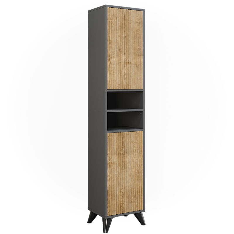 foto del prodotto vicco mobiletto da bagno leano, antracite quercia di montagna, 38 x 180 cm con 2 porte