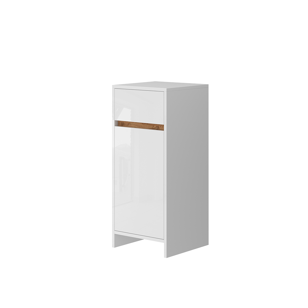 foto del prodotto vicco mobiletto midi detmold, bianco lucido oro power oak, 35 x 82 cm con anta e cassetto