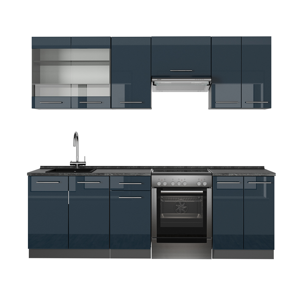 foto del prodotto vicco mobili da cucina blu scuro lucido antracite 240 cm senza piano di lavoro