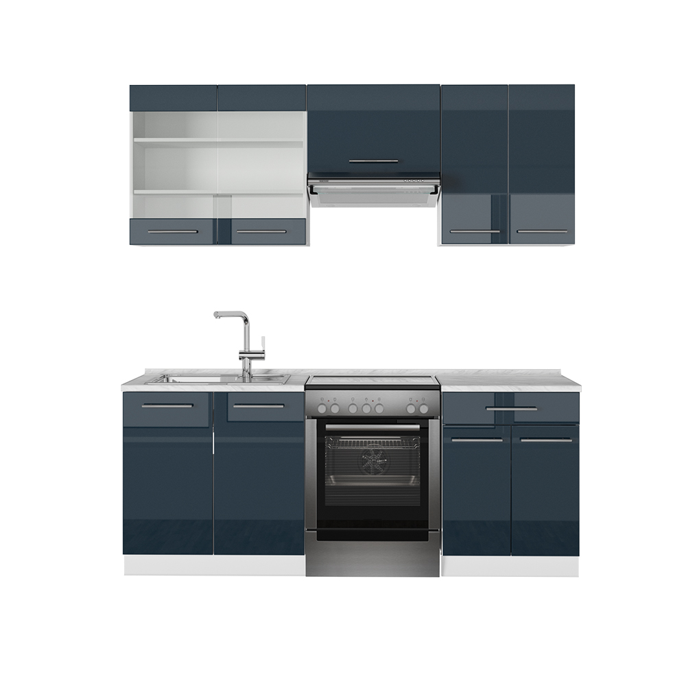 foto del prodotto vicco mobili da cucina blu scuro lucido/bianco 200 cm , pl marmo