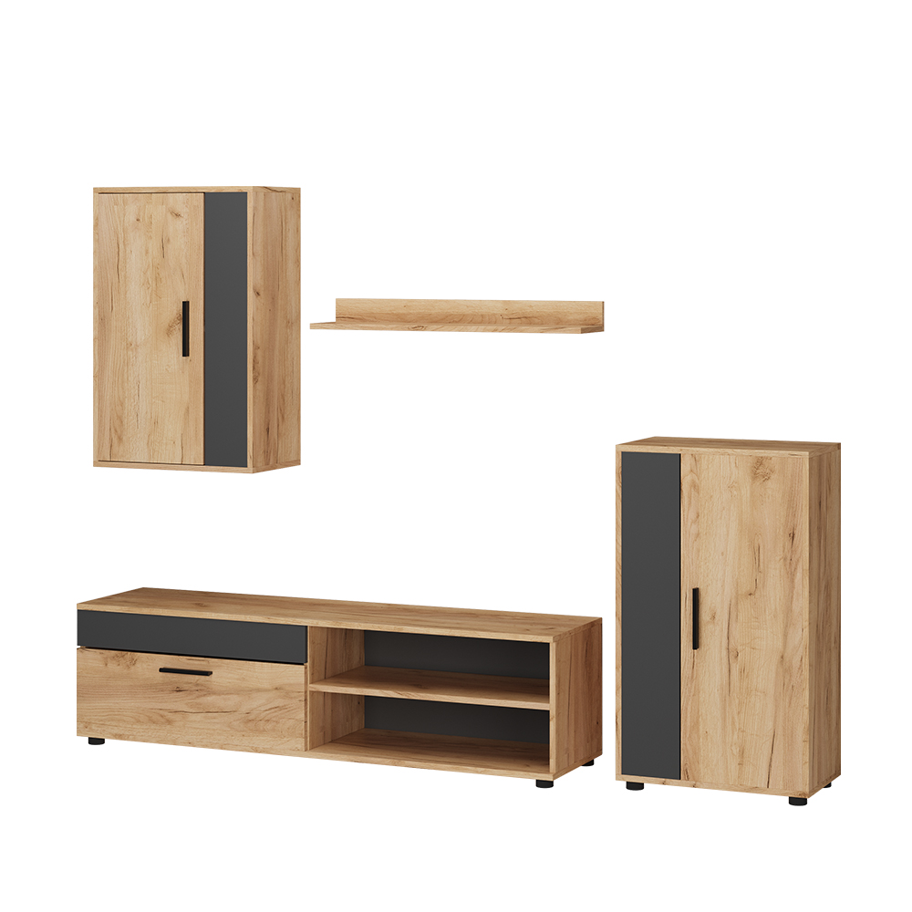 foto del prodotto vicco parete attrezzata quercia dorata antracite set, 4 parti