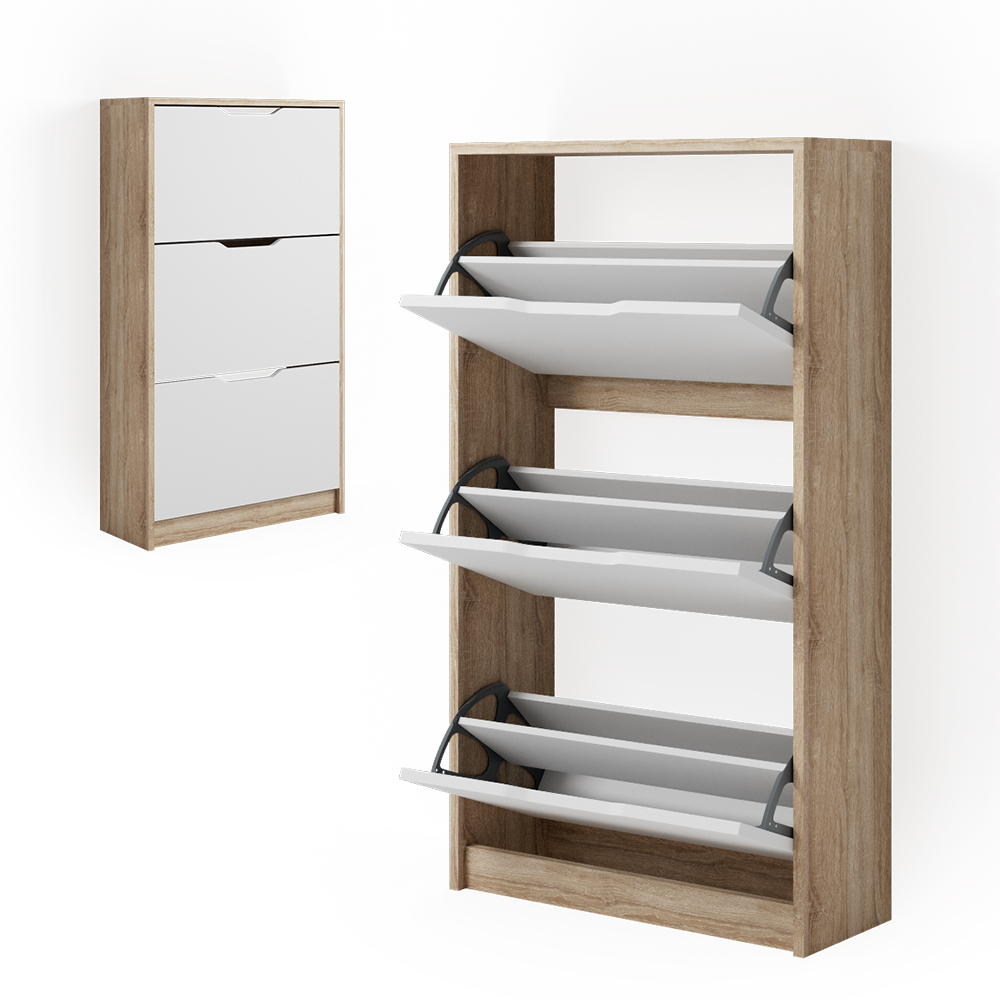foto del prodotto vicco scarpiera da ingresso bianco/sonoma 59 x 105 cm 3 scomparti