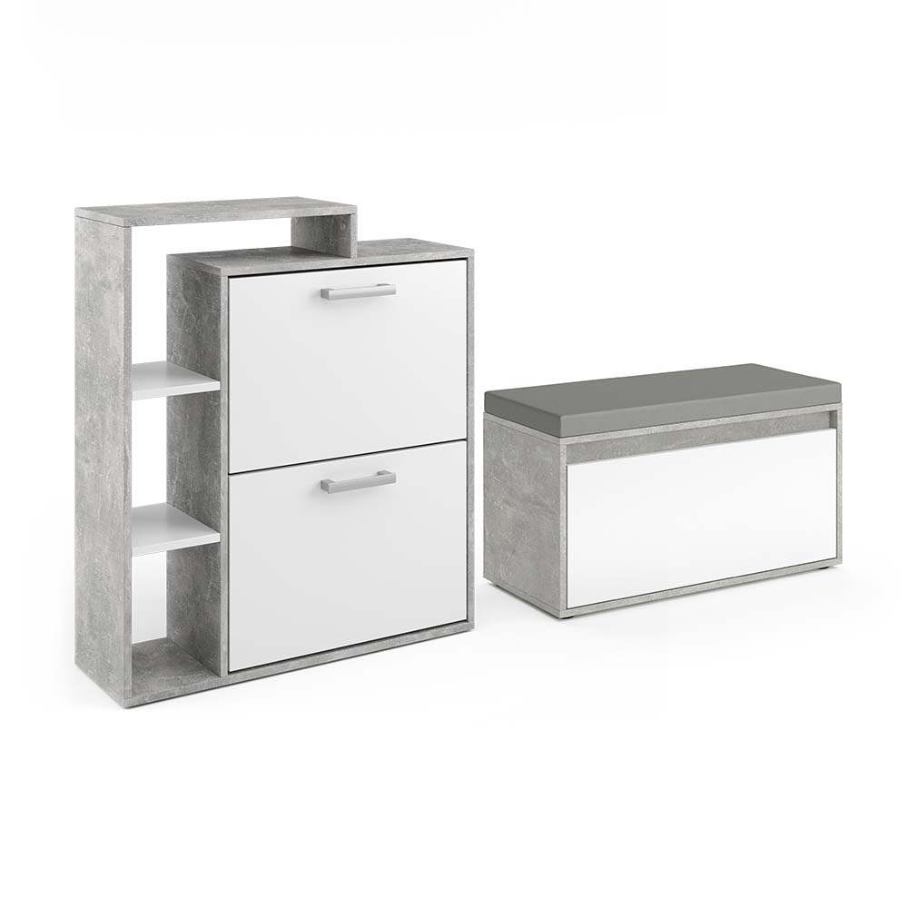 foto del prodotto vicco scarpiera da ingresso calcestruzzo 2 parti, con banco