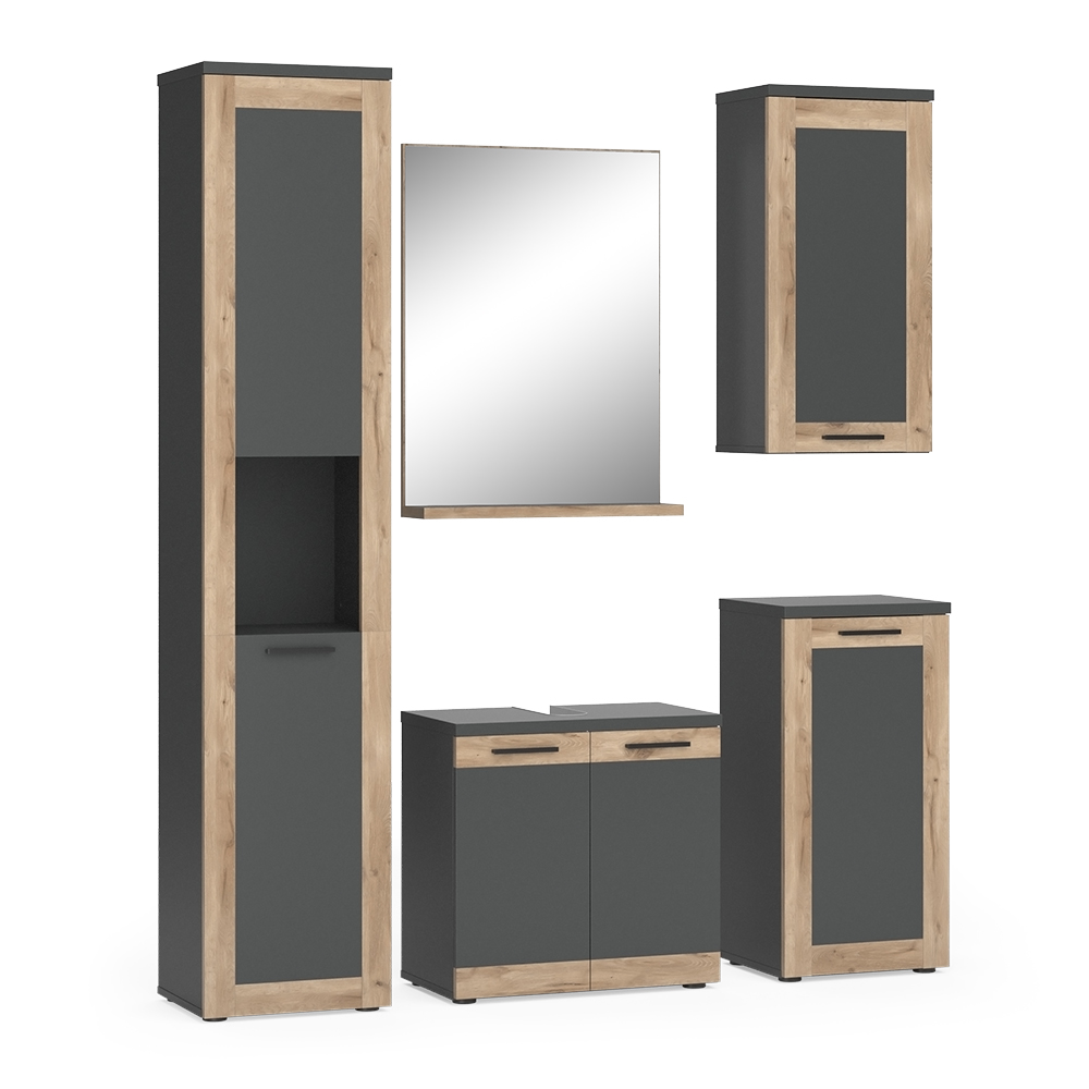 foto del prodotto vicco set di mobili da bagno antracite quercia vichinga set completo