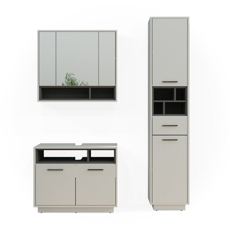 foto del prodotto vicco set di mobili da bagno beatrice, grigio, 3 parti, con colonna