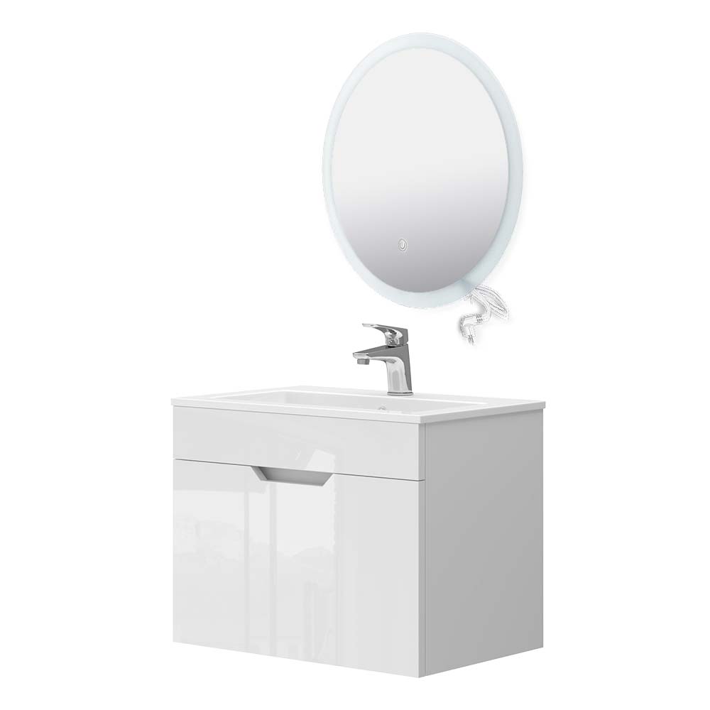 foto del prodotto vicco set di mobili da bagno bianco 3 parti, base 60 cm, specchio a led