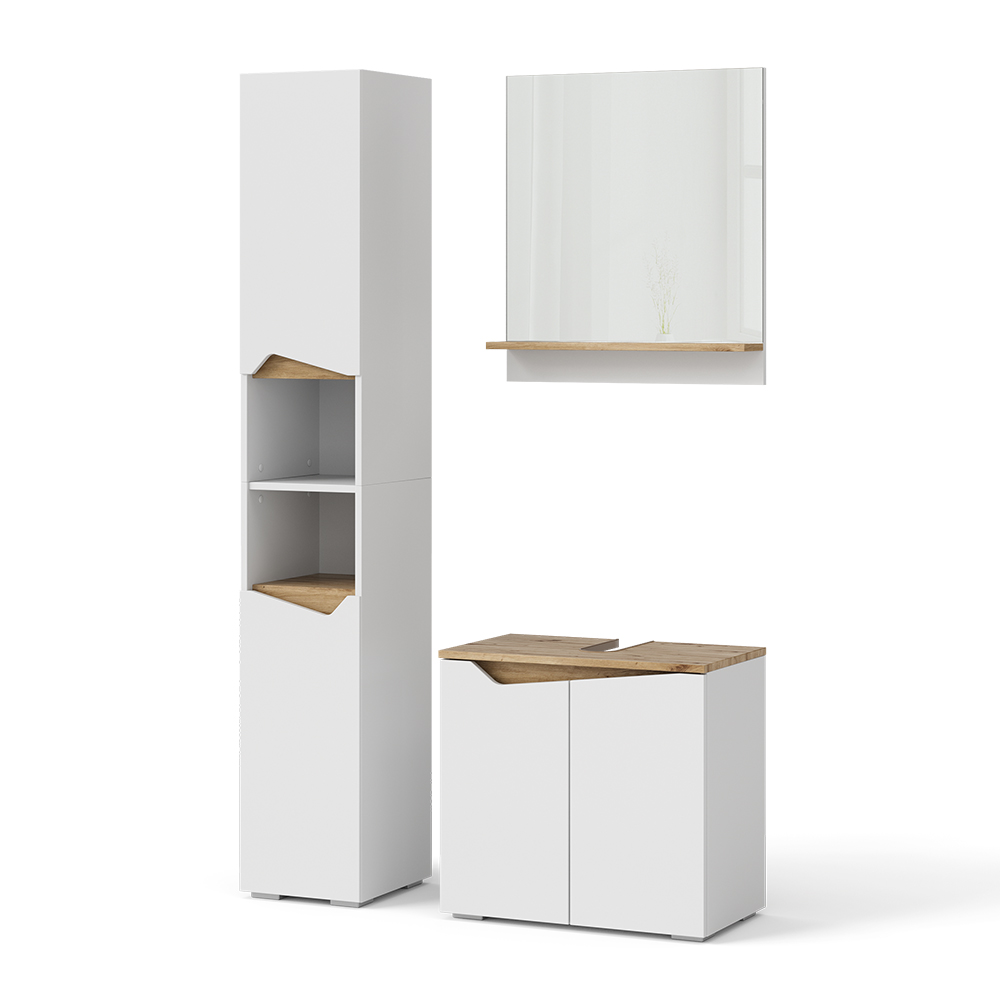 foto del prodotto vicco set di mobili da bagno bianco 3 parti, con colonna