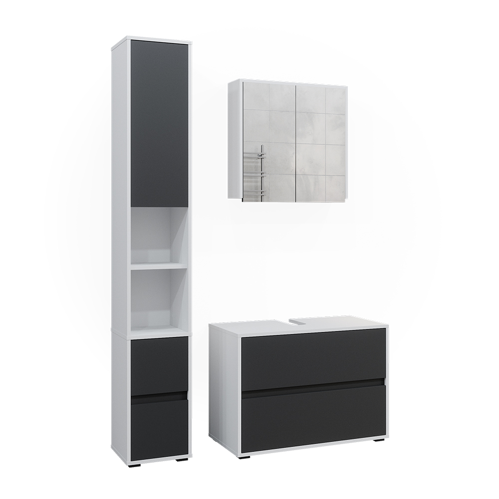 foto del prodotto vicco set di mobili da bagno bianco/antracite 3 parti, con colonna