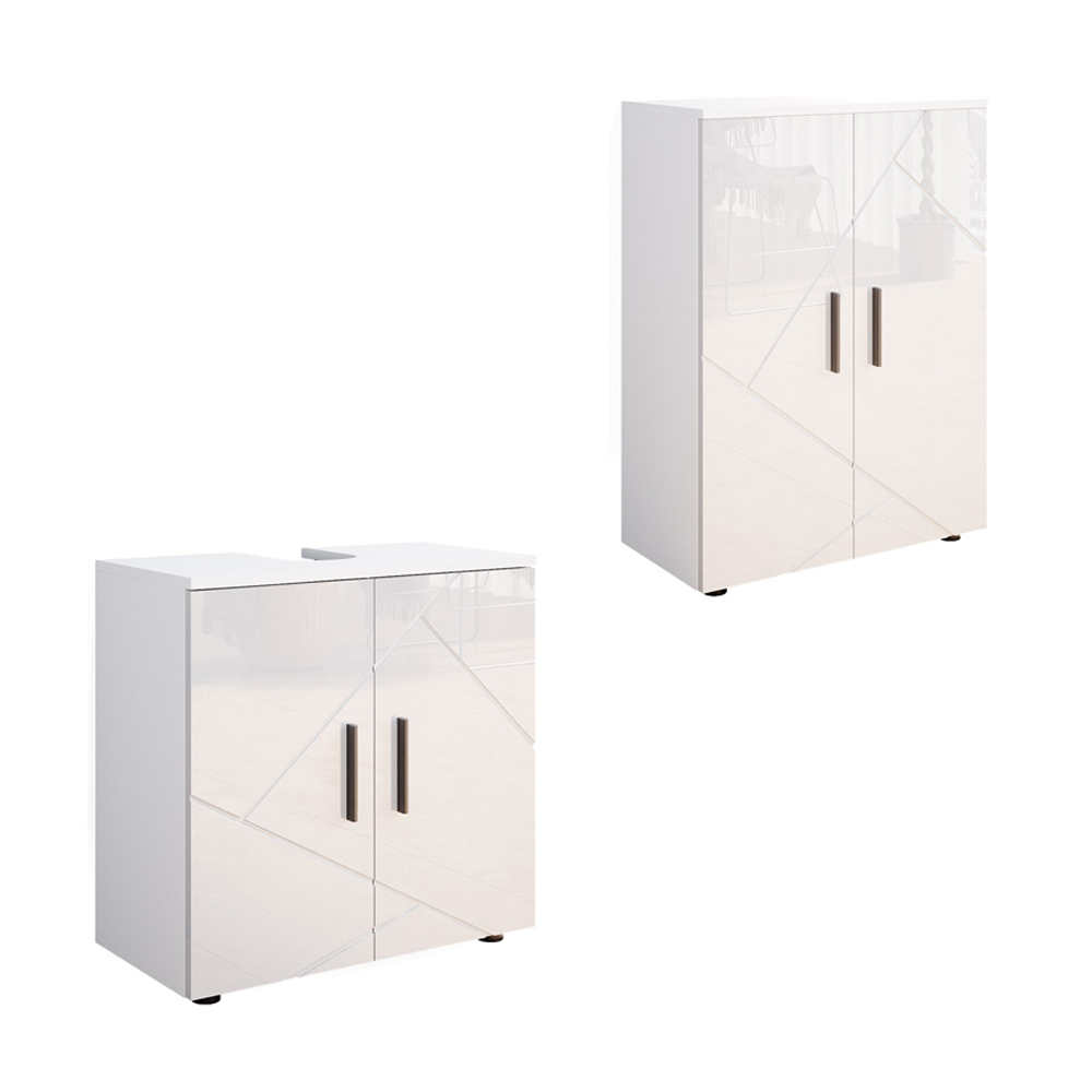 foto del prodotto vicco set di mobili da bagno bianco lucido 2 parti, con unità midi