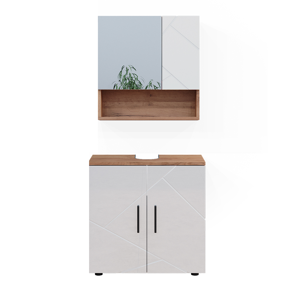 foto del prodotto vicco set di mobili da bagno bianco lucido/oro power oak 2 parti, mobile base 60 cm