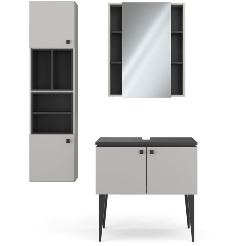 foto del prodotto vicco set di mobili da bagno gerta, grigio, 3 parti, pensile 2 ante