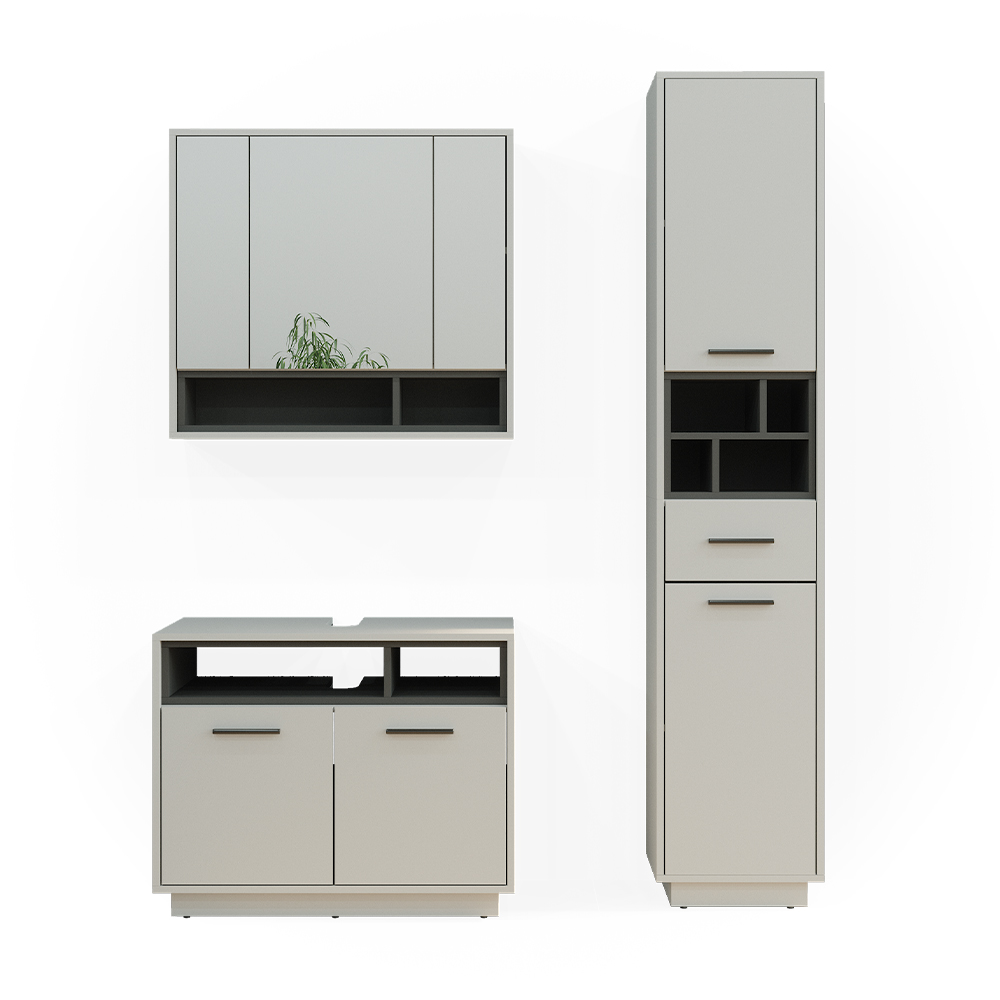 foto del prodotto vicco set di mobili da bagno grigio 3 parti, con colonna