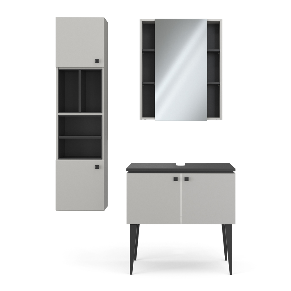foto del prodotto vicco set di mobili da bagno grigio 3 parti, pensile 2 ante