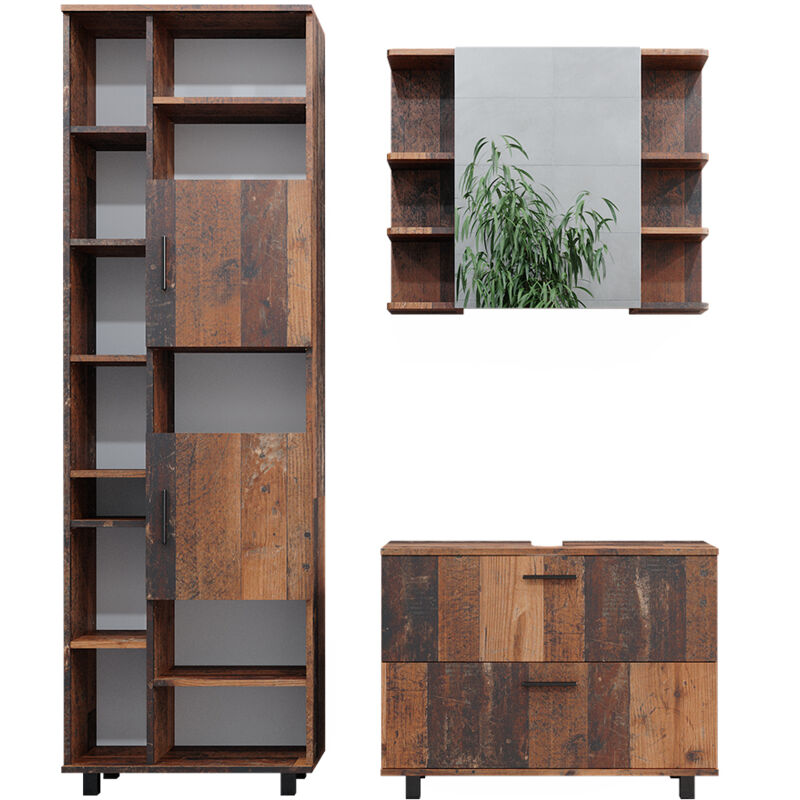 foto del prodotto vicco set di mobili da bagno ilias, rovere rustico, 3 parti, con colonna