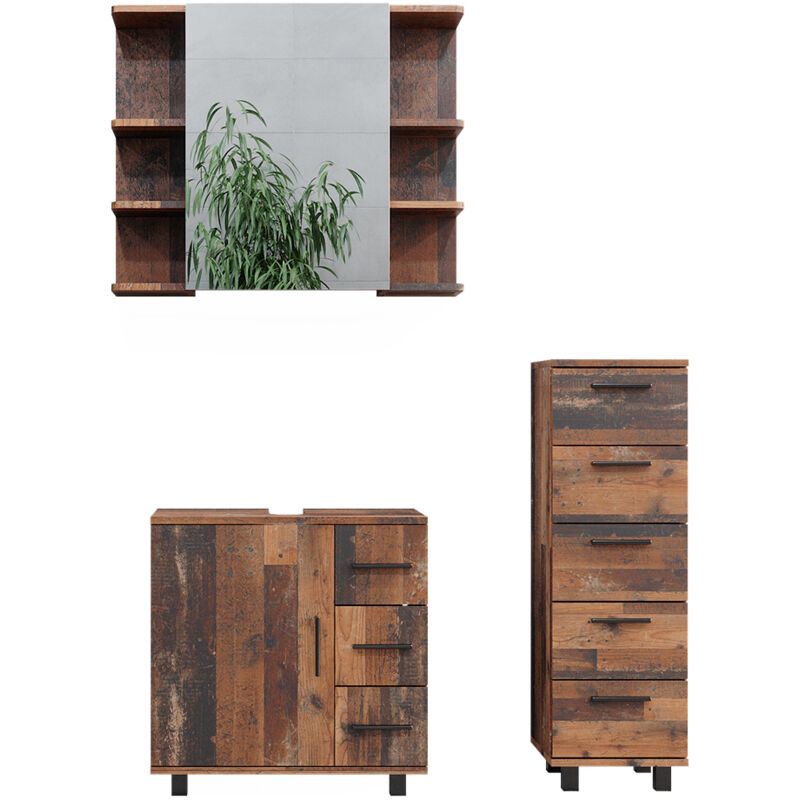 foto del prodotto vicco set di mobili da bagno ilias, rovere rustico, 3 parti, con mobile midi