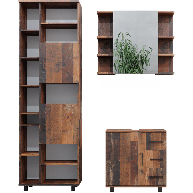 foto del prodotto vicco set di mobili da bagno ilias, rovere rustico, 3 pezzi, con base 60 cm