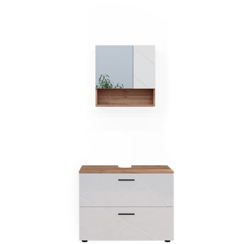 foto del prodotto vicco set di mobili da bagno irma, bianco lucido oro power oak, 2 parti