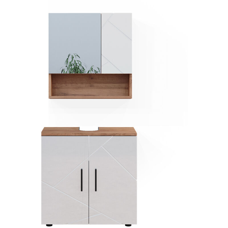 foto del prodotto vicco set di mobili da bagno irma, bianco lucido oro power oak, 2 parti, mobile base 60 cm