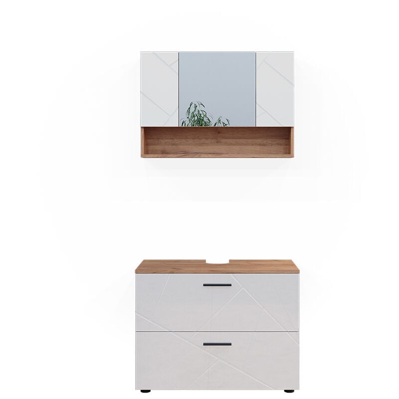 foto del prodotto vicco - set di mobili da bagno irma, bianco lucido/oro power oak, 2 parti, mobile base 80 cm