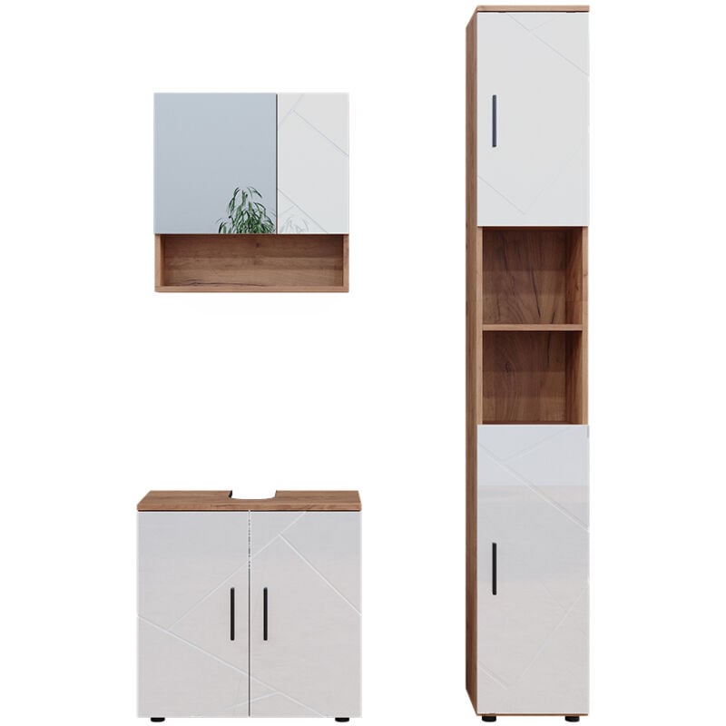 immagine 0 del prodotto vicco set di mobili da bagno irma, bianco lucido oro power oak, 3 parti, con colonna