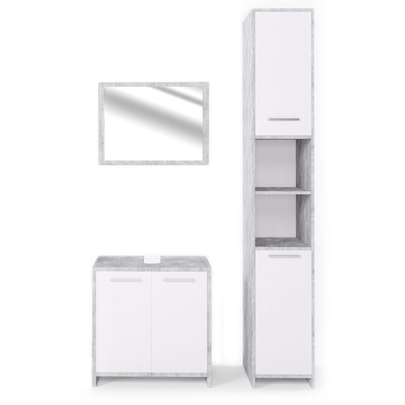 foto del prodotto vicco set di mobili da bagno kiko, calcestruzzo, 3 parti, con colonna