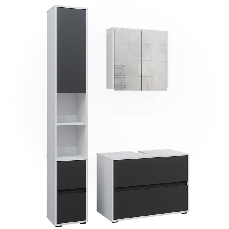 foto del prodotto vicco set di mobili da bagno maltin, bianco antracite, 3 parti, con colonna