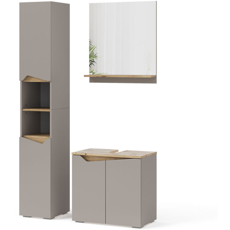 foto del prodotto vicco set di mobili da bagno marelle, grigio, 3 parti, con colonna