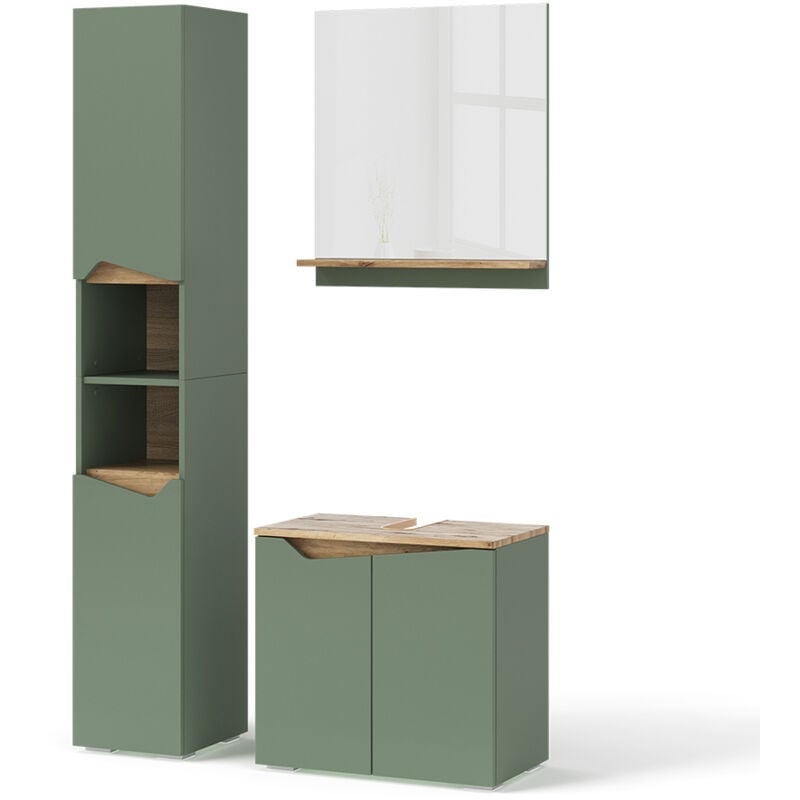 foto del prodotto vicco set di mobili da bagno marelle, verde artigianale, 3 parti, con colonna