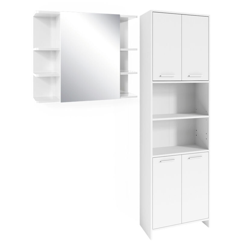 foto del prodotto vicco set di mobili da bagno maris, bianco, 2 pezzi, con colonna e mobile a specchio per bagno