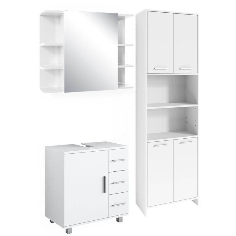 foto del prodotto vicco set di mobili da bagno maris, bianco, 3 pezzi, con mobile alto, mobile a specchio per il bagno e mobiletto per lavabo