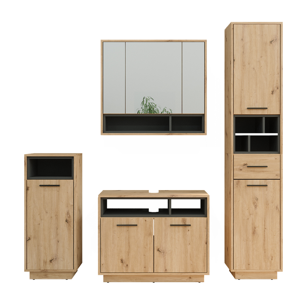 foto del prodotto vicco set di mobili da bagno rovere artigianale 4 parti