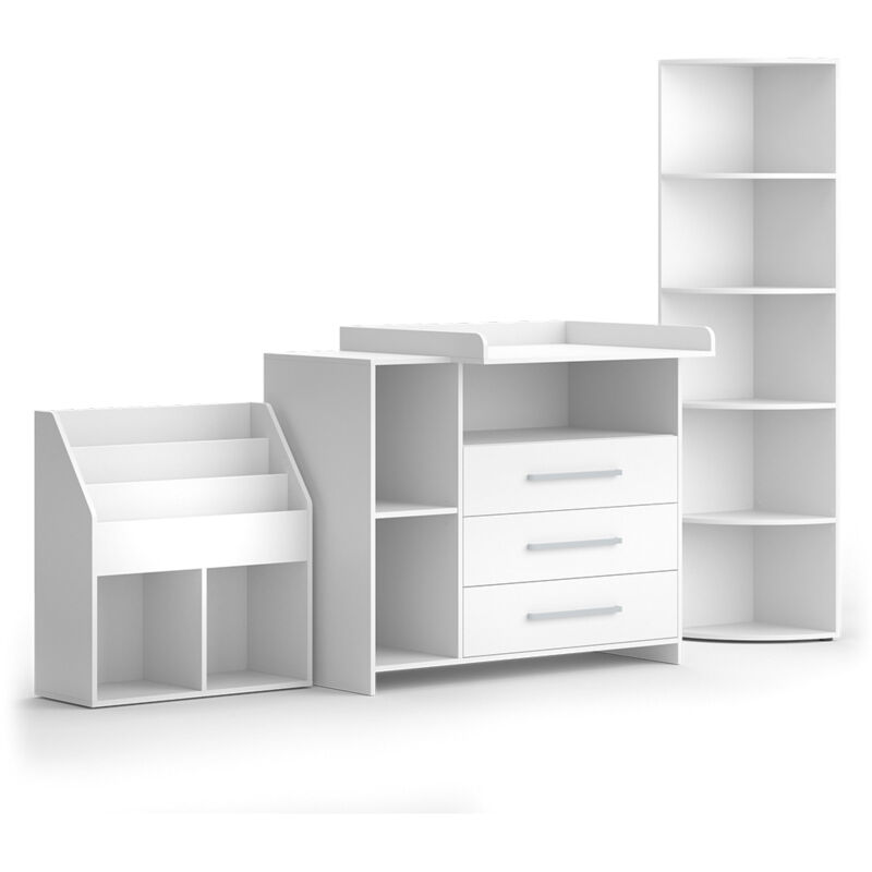 foto del prodotto vicco set di mobili per bambini oskar, bianco, 3 parti, con fasciatoio, scaffale per giocattoli e libreria