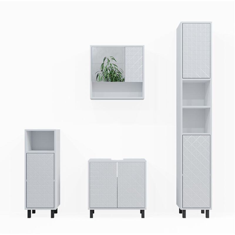 foto del prodotto vicco set mobili bagno agasta, bianco, 4 parti, con armadio alto e cassettiera