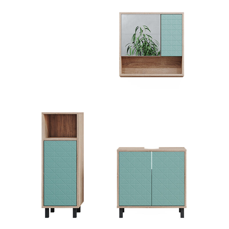 foto del prodotto vicco set mobili bagno agasta, verde menta, 3 parti, con armadio midi