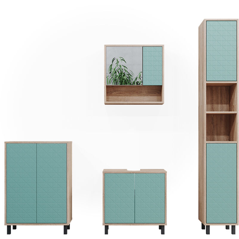 foto del prodotto vicco set mobili bagno agasta, verde menta, 4 parti, con armadio alto