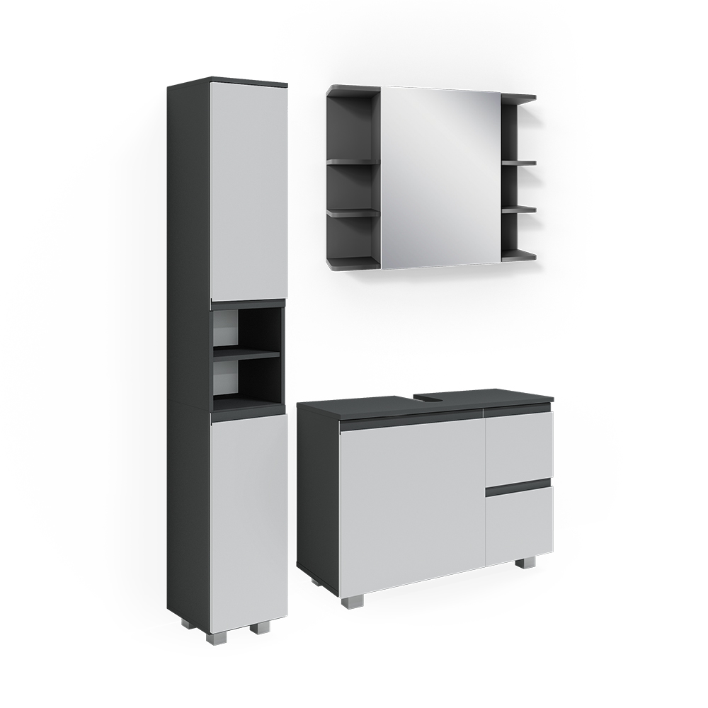foto del prodotto vicco set mobili bagno antracite 3 parti, con armadio alto