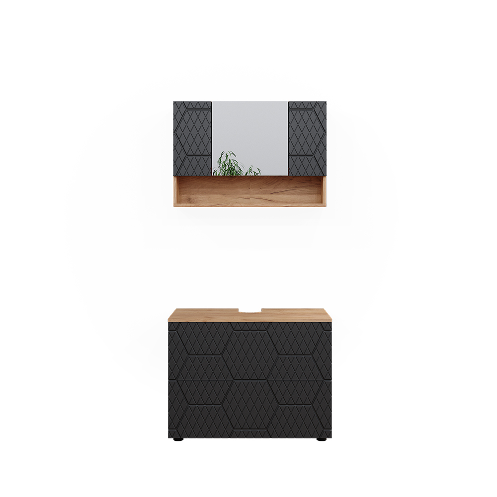 foto del prodotto vicco set mobili bagno antracite con struttura a nido d'ape 2 parti, base 80 cm