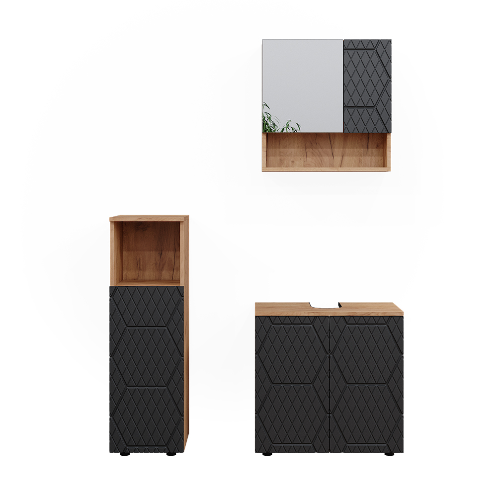 foto del prodotto vicco set mobili bagno antracite con struttura a nido d'ape 3 parti